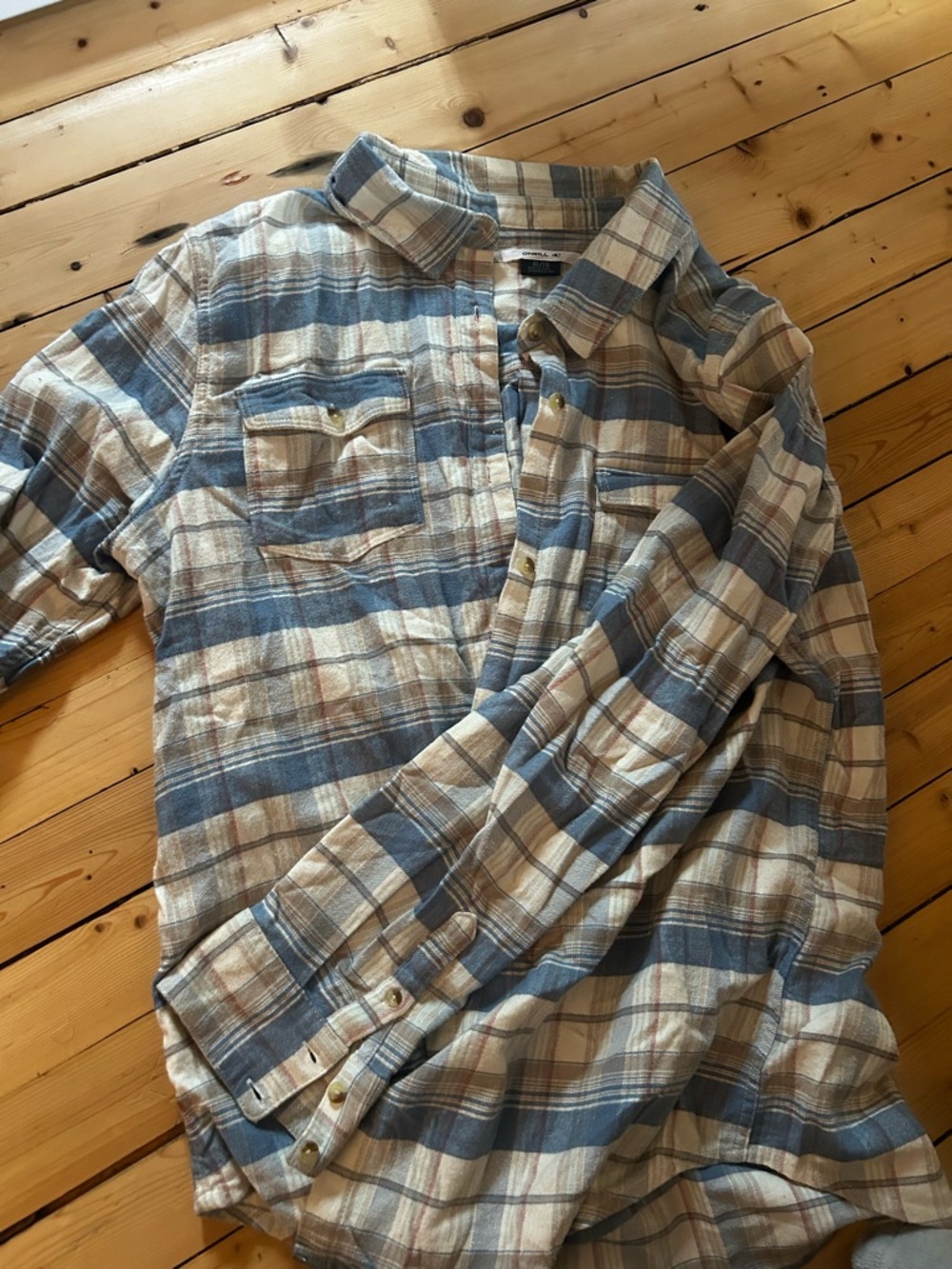 Light Blue and Cream Plaid Men's Button-Up Shirt